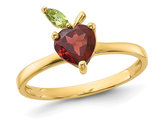 1.10 Carat (ctw) Garnet Apple Heart Ring in 14K Yellow Gold with Peridot